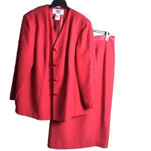 Vintage ST. Anthony Evening Woman's Red Beaded Suit Size 18W